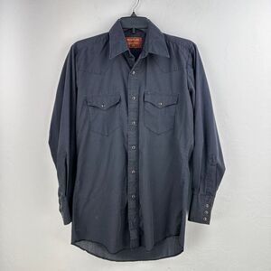 Vtg Rustler Xlong Tails Shirt Mens 32/33 Black Pearl Snap Long Sleeve High Low‎